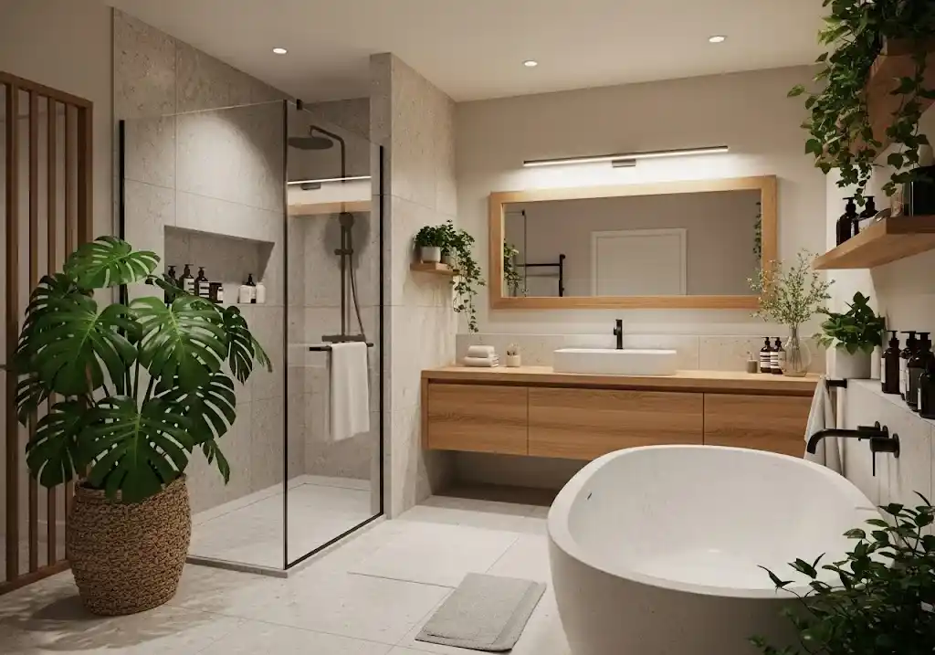 Desain kamar mandi dengan nuansa alam
