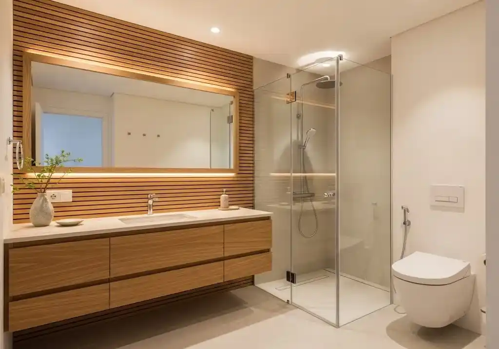 Desain kamar mandi kekinian dengan sentuhan elemen kayu