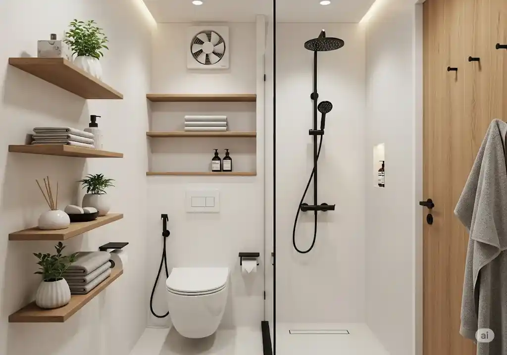 Desain kamar mandi sederhana dengan kombinasi WC