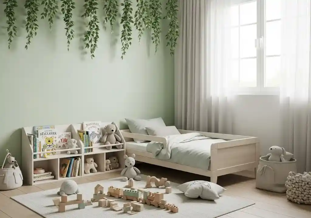 Rekomendasi desain interior kamar anak tema hijau pastel
