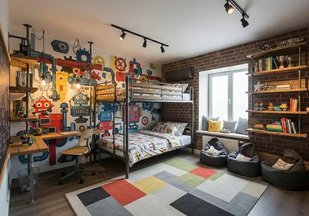Rekomendasi desain interior kamar anak tema industrial playful