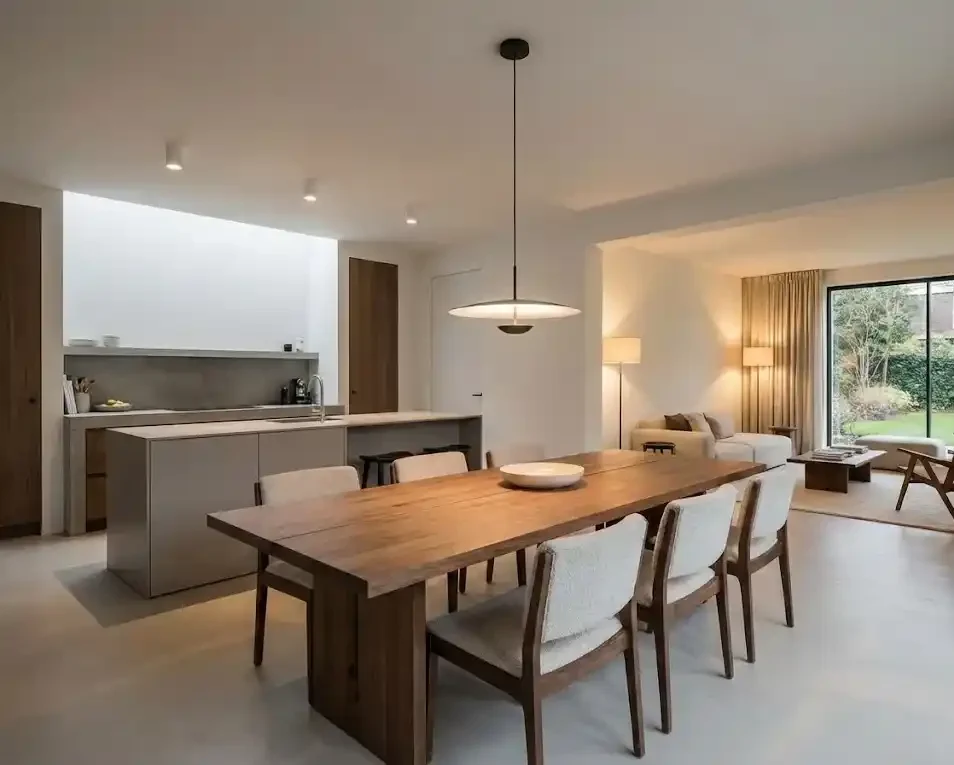 Ruang Keluarga Terbuka dengan Pencahayaan yang Berbeda