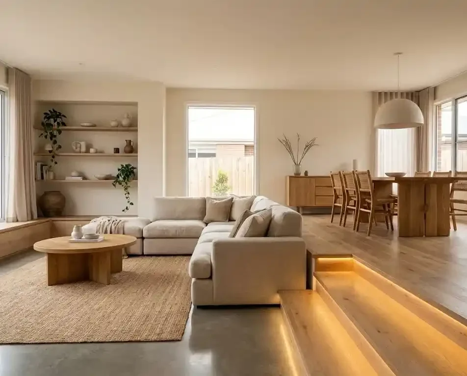 Ruang Terbuka dengan Tinggi Lantai Pembeda Zona