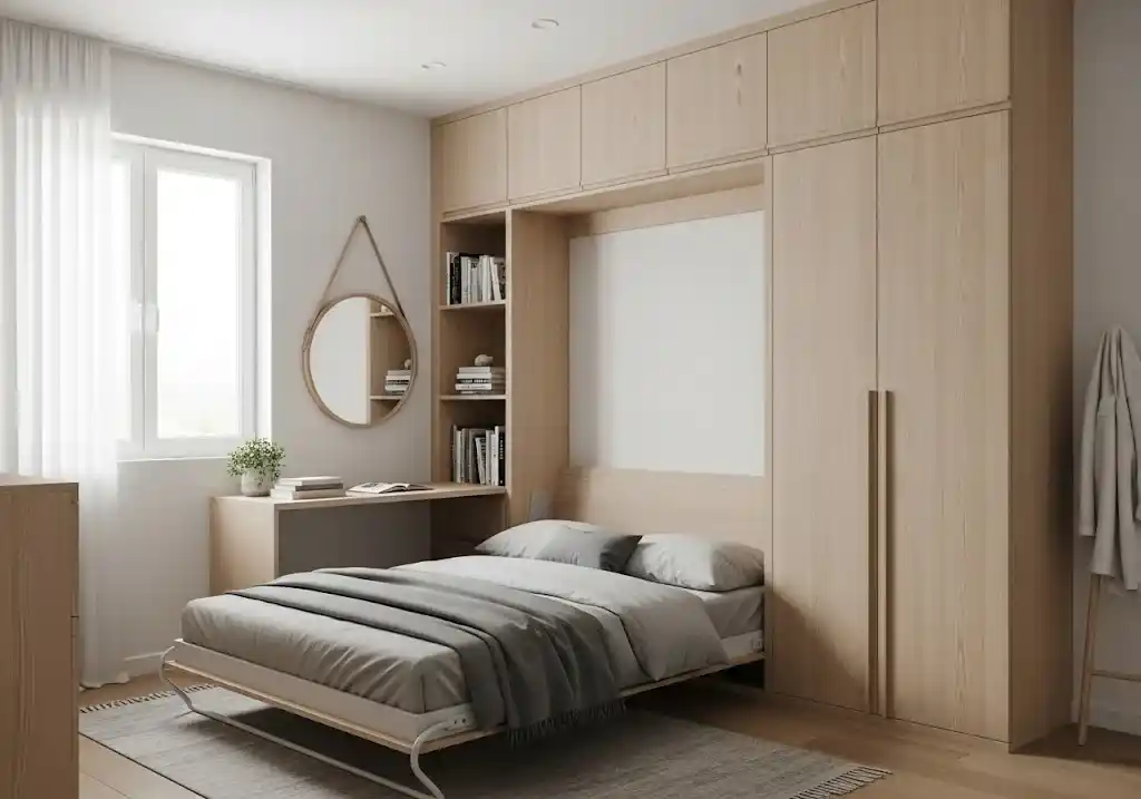 Kamar Japandi dengan Tempat Tidur Lipat