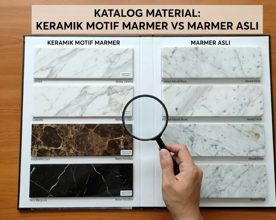 Keramik Motif Marmer vs Marmer Asli