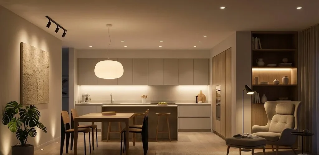 Gambar ruangan dengan pencahayaan tiga lapis